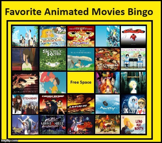 favorite animated movies bingo | image tagged in favorite animated movies volume 1,gotta be one of my favorite genders,studio ghibli,cinema,bingo | made w/ Imgflip meme maker