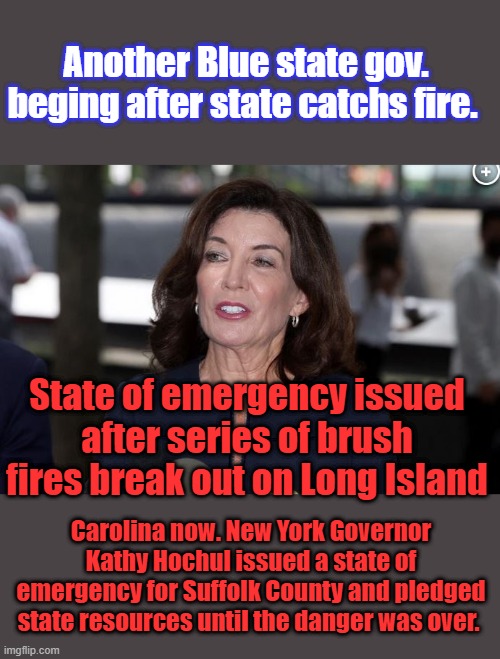 MORE COASTAL properties, why all these coastly properties burning?Will she do the NEWSOM shoulder dance,with her excitement? | Another Blue state gov. beging after state catchs fire. State of emergency issued after series of brush fires break out on Long Island; Carolina now. New York Governor Kathy Hochul issued a state of emergency for Suffolk County and pledged state resources until the danger was over. | image tagged in kathy hochul demon woman | made w/ Imgflip meme maker