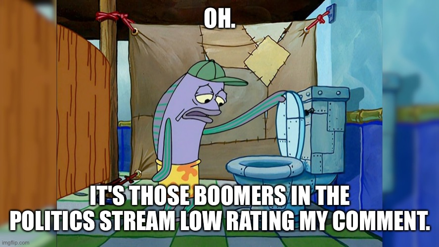 OH. IT'S THOSE BOOMERS IN THE POLITICS STREAM LOW RATING MY COMMENT. | image tagged in oh its x | made w/ Imgflip meme maker