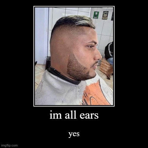 I'm all ears | im all ears | yes | image tagged in funny,demotivationals | made w/ Imgflip demotivational maker