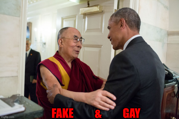 Dali Lama Obama | FAKE          &          GAY | image tagged in dali lama obama | made w/ Imgflip meme maker