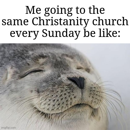 It's absolutely satisfying | Me going to the same Christanity church every Sunday be like: | image tagged in memes,satisfied seal,church,funny | made w/ Imgflip meme maker