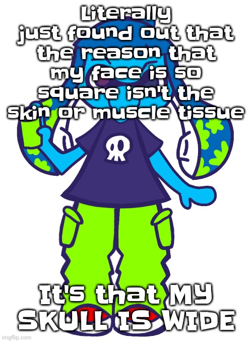 I can literally feel that my skull is wide just by pressing on my face | Literally just found out that the reason that my face is so square isn't the skin or muscle tissue; It's that MY SKULL IS WIDE | image tagged in skatez pop'n music | made w/ Imgflip meme maker
