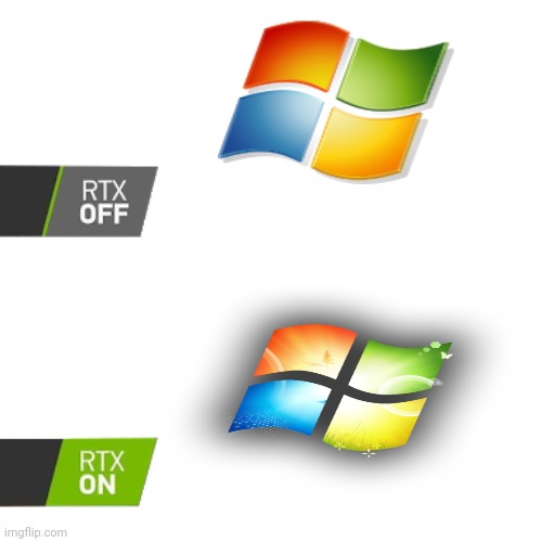 RTX on & Off | image tagged in rtx on off,windows 7,aero,glass | made w/ Imgflip meme maker