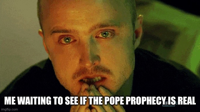 Anticipation | ME WAITING TO SEE IF THE POPE PROPHECY IS REAL | image tagged in anticipation | made w/ Imgflip meme maker