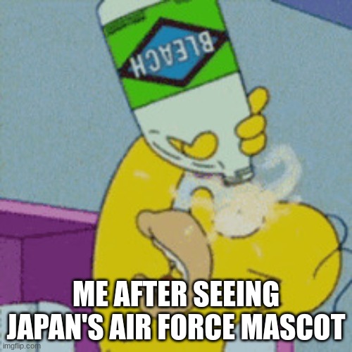 Homer pours bleach on his eyes | ME AFTER SEEING JAPAN'S AIR FORCE MASCOT | image tagged in homer pours bleach on his eyes | made w/ Imgflip meme maker