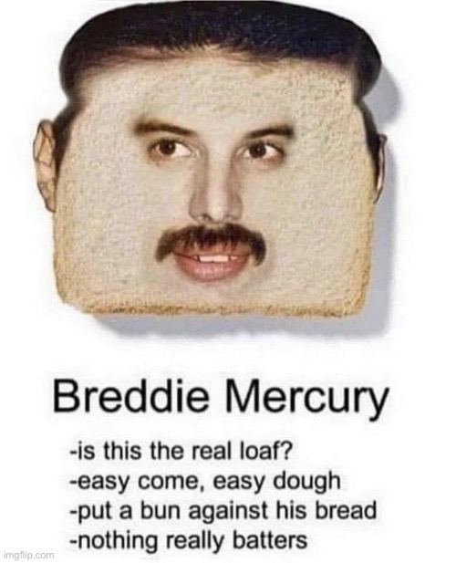 Making bread | image tagged in freddie mercury,bohemian rhapsody,bad pun,bread | made w/ Imgflip meme maker