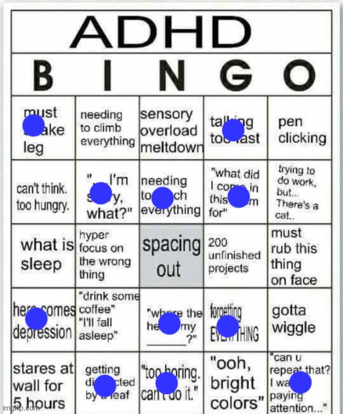 adhd bingo | image tagged in adhd bingo | made w/ Imgflip meme maker