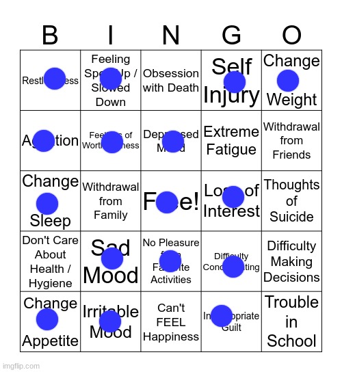 depression bingo 1 | image tagged in depression bingo 1 | made w/ Imgflip meme maker