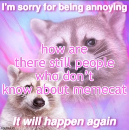 sorry for being annoying | how are there still people who don’t know about memecat | image tagged in sorry for being annoying | made w/ Imgflip meme maker
