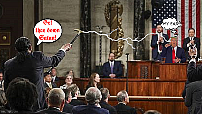 The power of God compels you | Get thee down Satan! MY EAR! | image tagged in antichrist,666,the beast,satan,lucifer,al green in joint session of congress | made w/ Imgflip meme maker