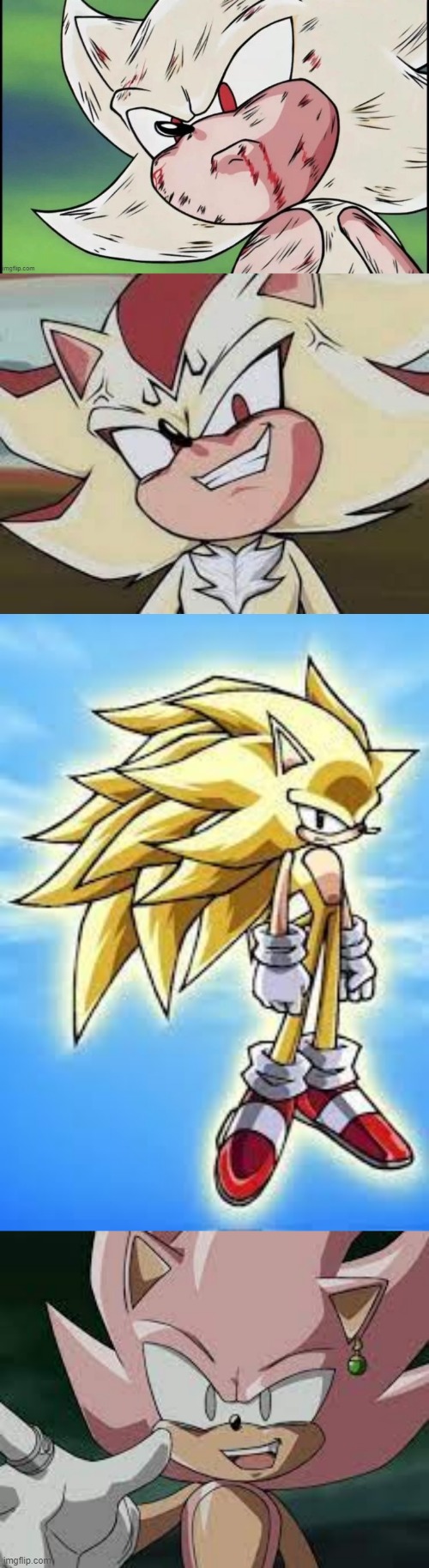 went down an internet rabbithole and found these | image tagged in ssj sonic,majin shadow,super sonic 3,super sonic rose | made w/ Imgflip meme maker