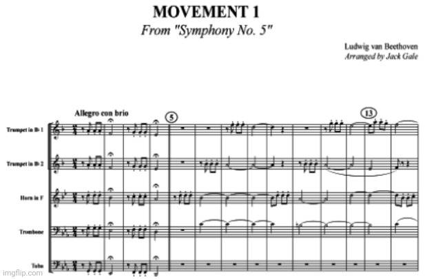 Beethoven Symphony No. 5 Sheet Music | image tagged in beethoven symphony no 5 sheet music | made w/ Imgflip meme maker