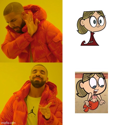 Which Heloise Form Is More Better Than The Other One? | image tagged in memes,drake hotline bling,mermaid,character,heloise,jimmytwoshoes | made w/ Imgflip meme maker