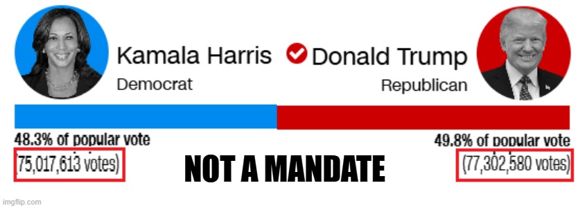 Election 2024 | NOT A MANDATE | image tagged in election,vote,donald trump,kamala harris,president | made w/ Imgflip meme maker
