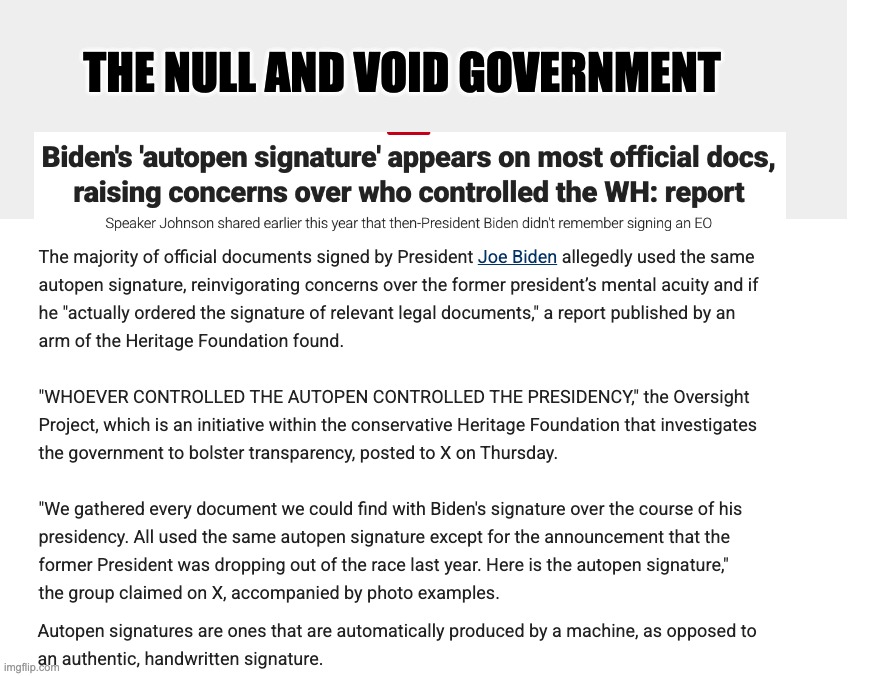 Obama's 3rd Term? | THE NULL AND VOID GOVERNMENT | image tagged in null and void,autopen,biden | made w/ Imgflip meme maker