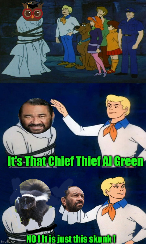 He Stinks To High Heaven ! | It's That Chief Thief Al Green; NO ! It is just this skunk ! | image tagged in scooby doo the ghost,political meme,politics,funny memes,funny,al green | made w/ Imgflip meme maker