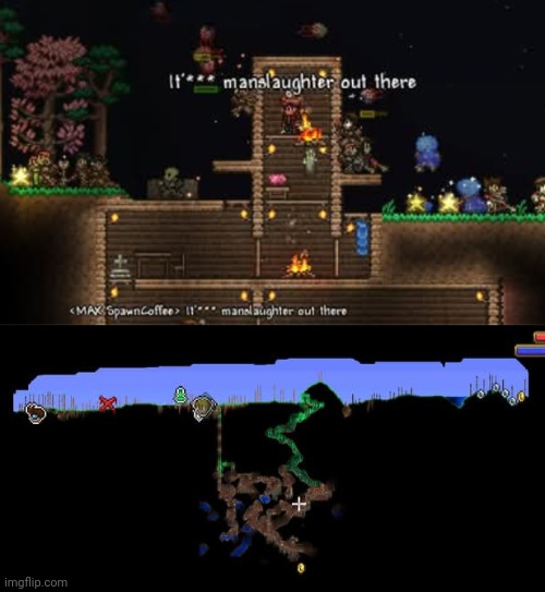 Terraria Master Mode Max Spawn Rate Challenge | image tagged in terraria,master mode,gaming,video games,nintendo switch,screenshots | made w/ Imgflip meme maker