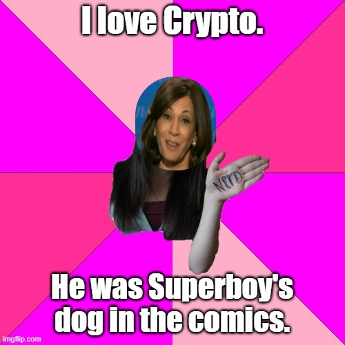 Idiot Nerd Girl Meme | I love Crypto. He was Superboy's dog in the comics. | image tagged in memes,idiot nerd girl | made w/ Imgflip meme maker