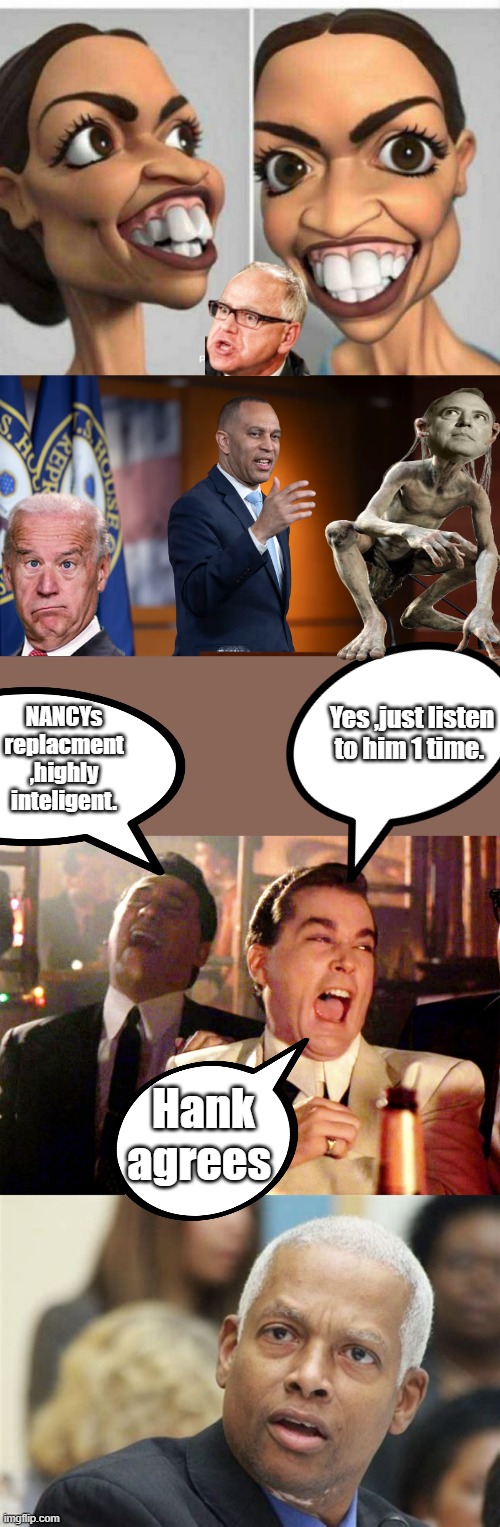 What a crew dems have. | Yes ,just listen to him 1 time. NANCYs replacment ,highly inteligent. Hank agrees | image tagged in memes,good fellas hilarious | made w/ Imgflip meme maker