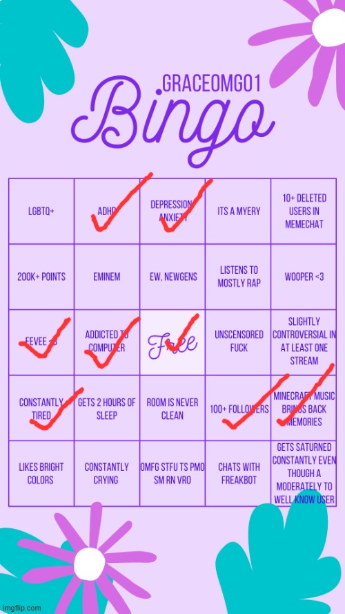 GraceOMG01 bingo | image tagged in graceomg01 bingo | made w/ Imgflip meme maker