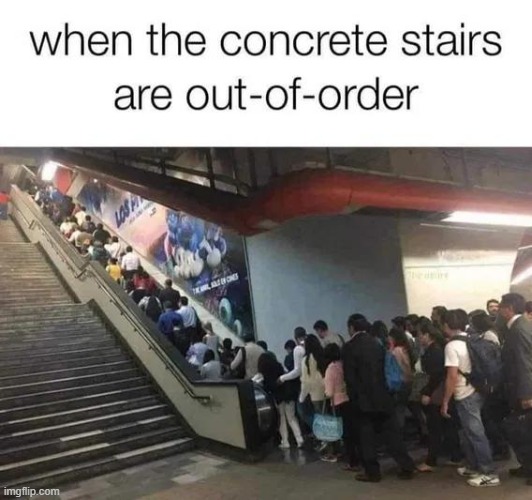 The road less travelled? | image tagged in stairs,escalator,well that escalated quickly,relatable,hmm,funny | made w/ Imgflip meme maker