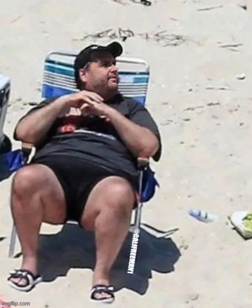 JD Christie chillin at the beach | @CALJFREEMAN1 | image tagged in maga,chris christie,republicans,donald trump,funny memes,president trump | made w/ Imgflip meme maker