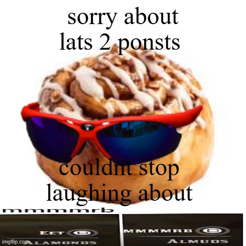 ALNMUDS | sorry about lats 2 ponsts; couldnt stop laughing about | image tagged in cool ass cinnamon bun | made w/ Imgflip meme maker
