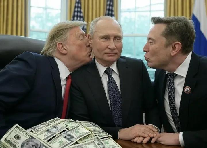 Donald Trump Elon Musk kissing Putin Blank Meme Template