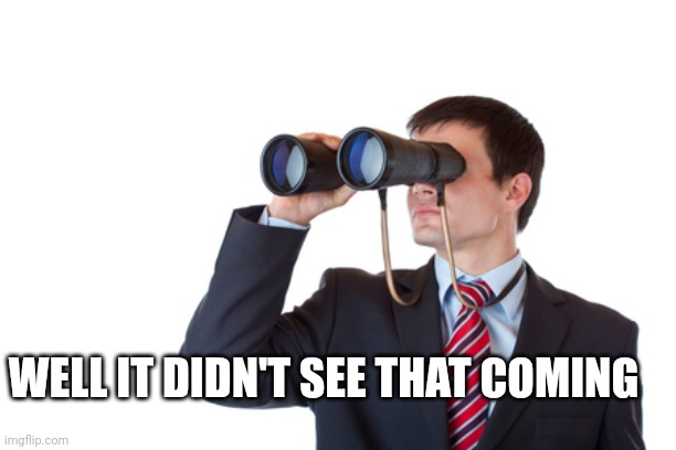 Binoculars | WELL IT DIDN'T SEE THAT COMING | image tagged in binoculars,meme,didn't see that coming,memes,shitpost,subtitle | made w/ Imgflip meme maker