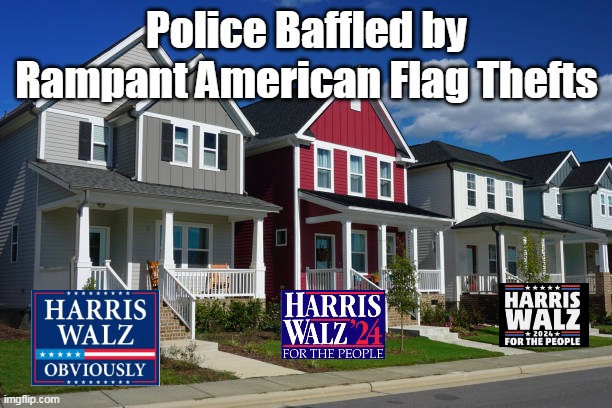 No flags were stolen in the making of this meme | Police Baffled by Rampant American Flag Thefts | image tagged in stolen flag dem meme | made w/ Imgflip meme maker