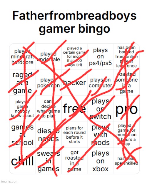 4 bingos im crying | image tagged in fatherfrombreadboys gamer bingo | made w/ Imgflip meme maker