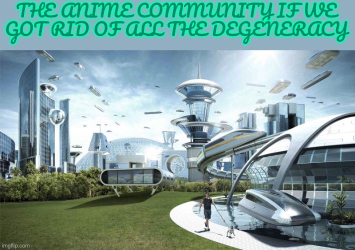 I would’ve loved anime even more if it’s fanbase wasn’t cringe | THE ANIME COMMUNITY IF WE GOT RID OF ALL THE DEGENERACY | image tagged in the future world if | made w/ Imgflip meme maker