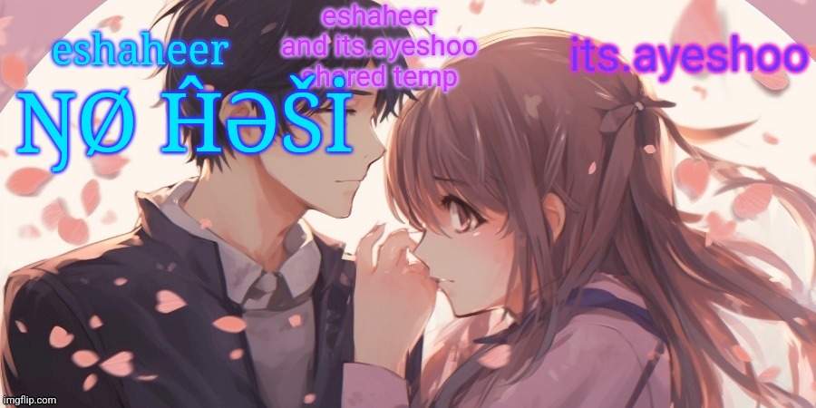 eshaheer and its.ayeshoo shared template | ŊØ ĤƏŠİ | image tagged in eshaheer and its ayeshoo shared template | made w/ Imgflip meme maker