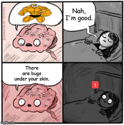 There are bugs under your skin. Nah, I'm good. | image tagged in brain before sleep | made w/ Imgflip meme maker