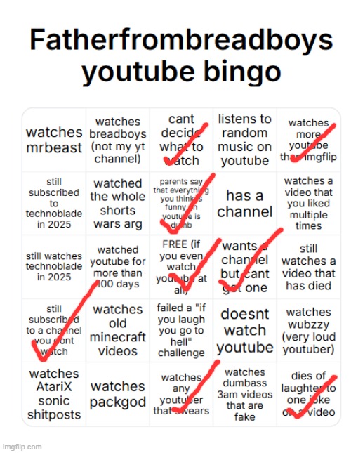 those if you laugh you go to hell challenges aint even funy | image tagged in fatherfrombreadboys youtube bingo | made w/ Imgflip meme maker