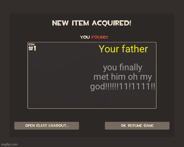 You got tf2 shit | Your father; you finally met him oh my god!!!!!!11!1111!! | image tagged in you got tf2 shit,msmg | made w/ Imgflip meme maker