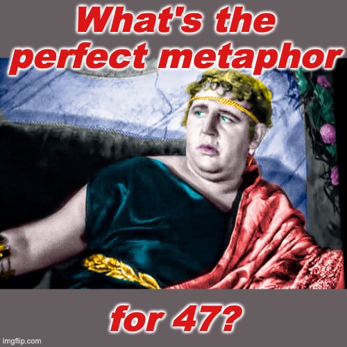 Add your own in the comments | What's the perfect metaphor; for 47? | image tagged in nero the mad emperor who burned the place down,metaphor,trump,disaster,destruction,2025 | made w/ Imgflip meme maker