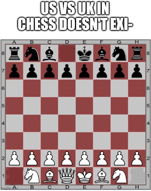 No queen? No towers? | US VS UK IN CHESS DOESN'T EXI- | image tagged in chess board | made w/ Imgflip meme maker