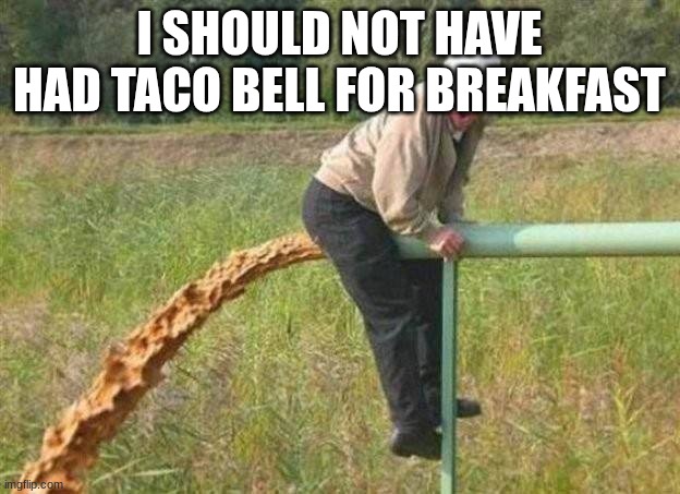 Taco Bell got that FIRE! | I SHOULD NOT HAVE HAD TACO BELL FOR BREAKFAST | image tagged in taco bell got that fire | made w/ Imgflip meme maker