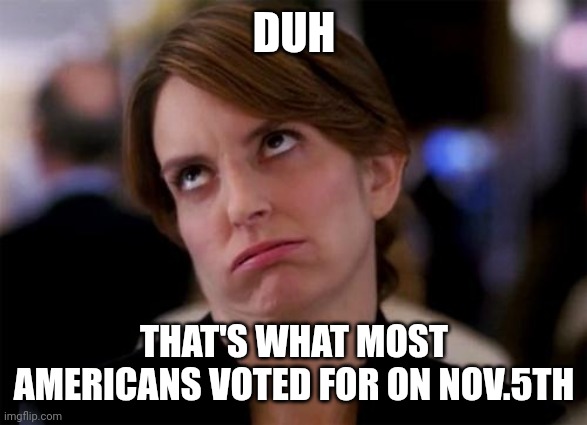 eye roll | DUH THAT'S WHAT MOST AMERICANS VOTED FOR ON NOV.5TH | image tagged in eye roll | made w/ Imgflip meme maker