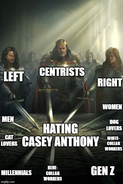 I love when everyone comes together | image tagged in knights of the round table,current events,casey anthony,hate casey anthony | made w/ Imgflip meme maker