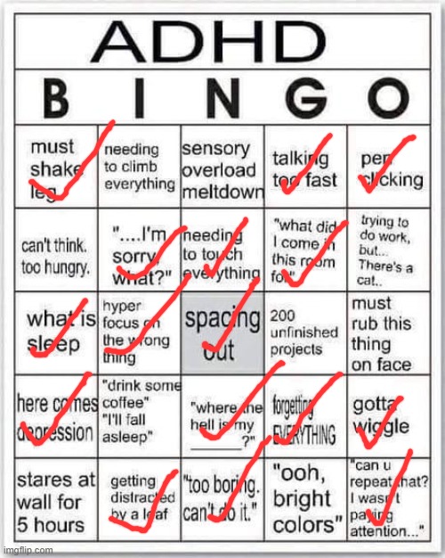 adhd bingo | image tagged in adhd bingo | made w/ Imgflip meme maker