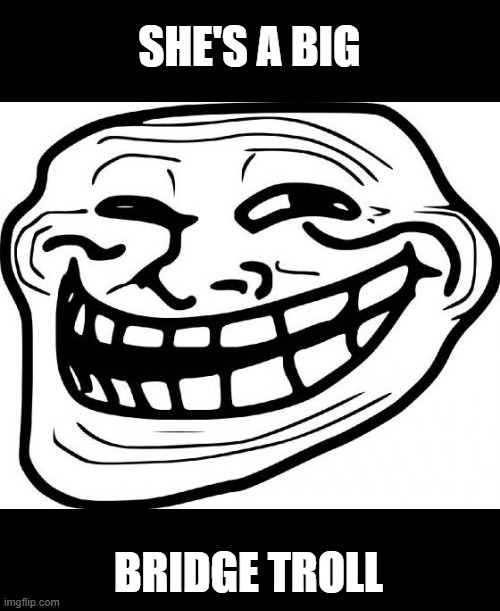 Troll Face Meme | SHE'S A BIG BRIDGE TROLL | image tagged in memes,troll face | made w/ Imgflip meme maker