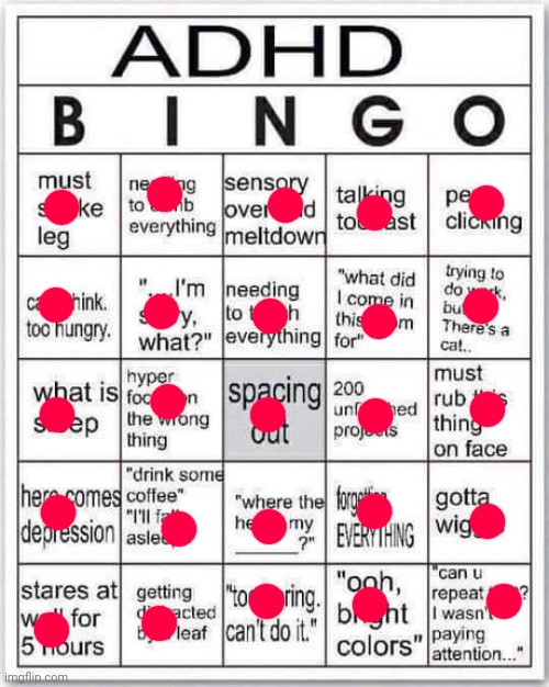 adhd bingo | image tagged in adhd bingo | made w/ Imgflip meme maker