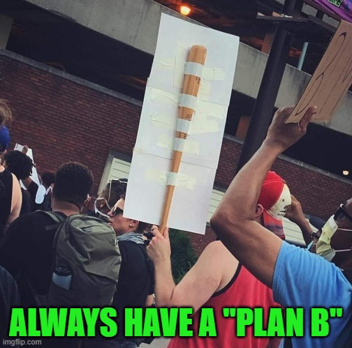 Plan B | ALWAYS HAVE A "PLAN B" | image tagged in protest,protesters | made w/ Imgflip meme maker