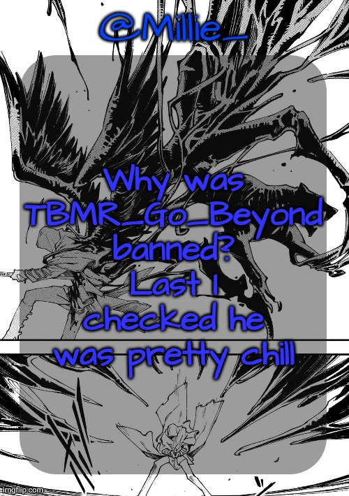 I "love" being owner yet not knowing why crap happens -_- | Why was TBMR_Go_Beyond banned? Last I checked he was pretty chill | image tagged in millie's vergil divide's himself dmc announcement template | made w/ Imgflip meme maker