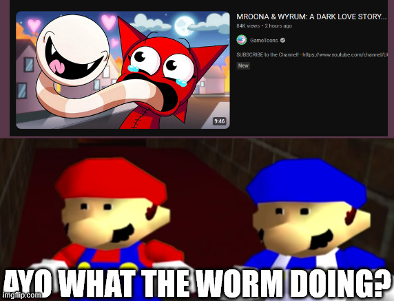 the most sus gametoons thumbnail by far! | AYO WHAT THE WORM DOING? | image tagged in ayo thats kinda sus bro ngl,gametoons | made w/ Imgflip meme maker