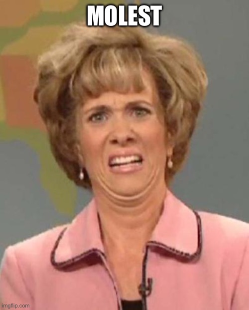 Disgusted Kristin Wiig | MOLEST | image tagged in disgusted kristin wiig | made w/ Imgflip meme maker