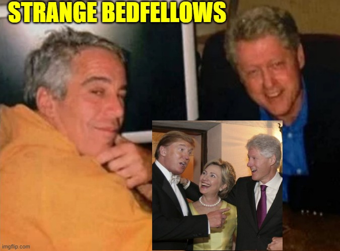 Jeffery Epstein and Bill Clinton | STRANGE BEDFELLOWS | image tagged in jeffery epstein and bill clinton | made w/ Imgflip meme maker